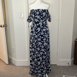 Lucca Couture off the shoulder maxi dress navy with floral print - Size Medium